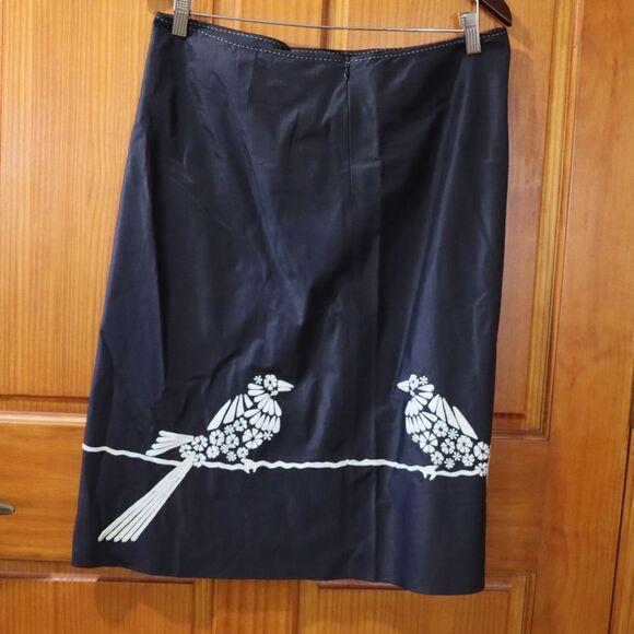 Rajeshpratasingh Vintage Black Silk Bird Midi Skirt XL - Picture 4 of 10